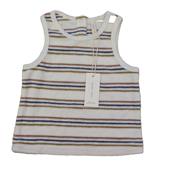 QUINCY MAE Terry Tank in Retro Stripe‎ 12-18Months NEW WITH TAGS Beach Summer - Picture 1 of 3